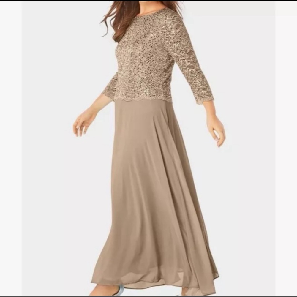 Roamans Evening Gown With Lace Popover, Plus Size 24, Champagne, Great Deal